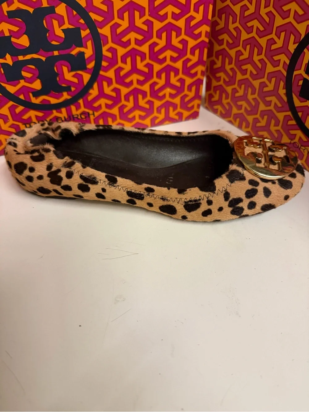 Tory Burch Leopard-Print Flats with Gold Logo Medallion